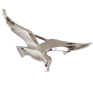 Vintage Seagull Bird Brooch Mid Century Modernist 1960s Seaside Silver Tone Pin